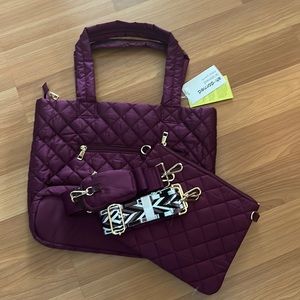 *NWT* Ahdorned quilted nylon tote with accessories (plum) 💜